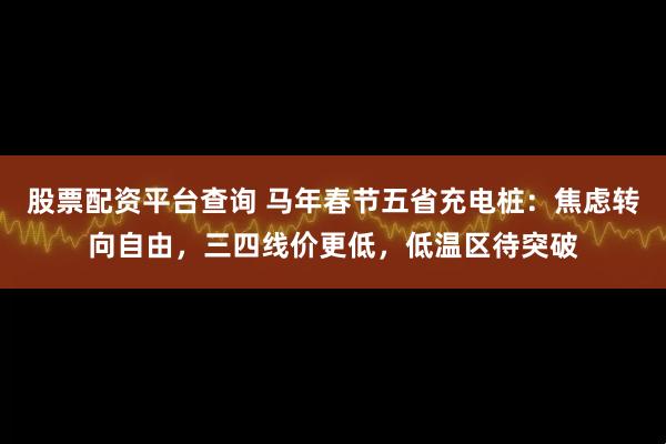 股票配资平台查询 马年春节五省充电桩：焦虑转向自由，三四线价更低，低温区待突破